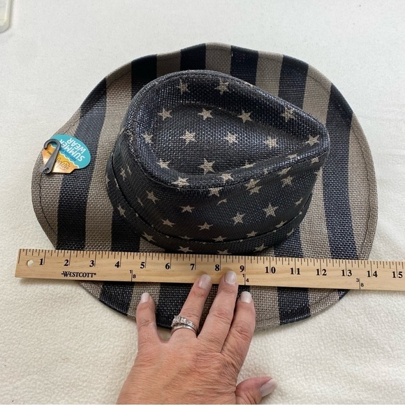 USA Flag Design Cowboy Hat Khaki and Dark Gray Stripes and Stars One Size - Picture 9 of 16
